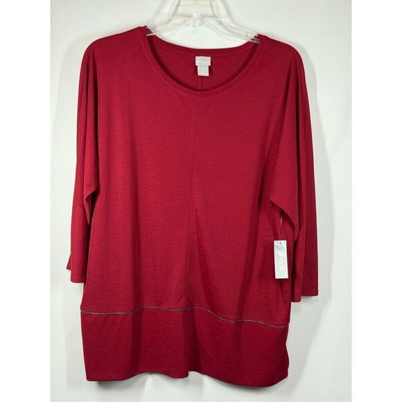 Chico's Crew Neck 3/4 Sleeve Tunic Deep Cherry Chico's Size 4/XL - Picture 1 of 8